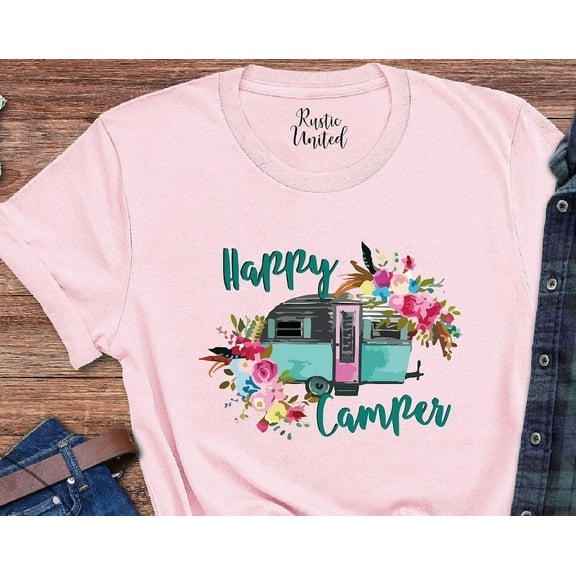 Happy Camper Shirt For Women, Camping Gifts, Floral Camping T-Shirt, Cute Camper Life Shirts, Camp Lover Gift Tees, Camping Season T Shirt TSHIRT All Size S-5XL
