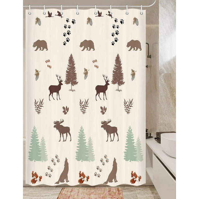 Happy Camper Shower Curtain Retro Rustic Wood Neutral Color For Travel