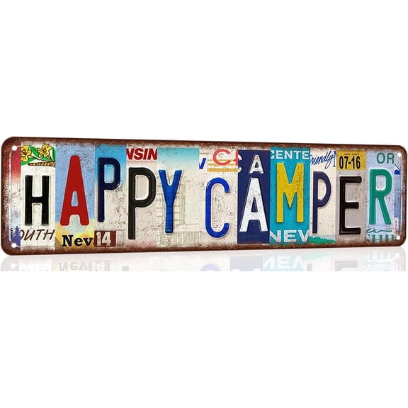 Happy Camper Sign Vintage Metal Tin Signs Funny Happy Camper Decor Camping Accessories For Rv Camping Street Signs Camper Decorations 4x 16 Inches