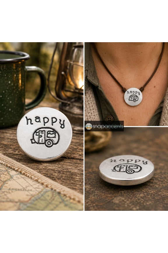 Happy Camper Snap Jewelry Ginger Charm 18MM Silver Family Vacation Button for DIY Interchangeable, Customizable Jewelry Accessories