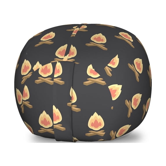 Happy Camper Storage Toy Bag Chair, Pattern of Repetitive Bonfire Motifs Adventure in the Wild Nature, Stuffed Animal Organizer Washable Bag, Small Size, Salmon and Dark Grey, by Ambesonne