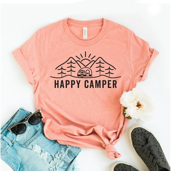 Happy Camper T-shirt Campers Life Shirt Camping Tee Adventure Top Shirts Funny Gift Family Travel Mom Outdoors Nature Cute Summer