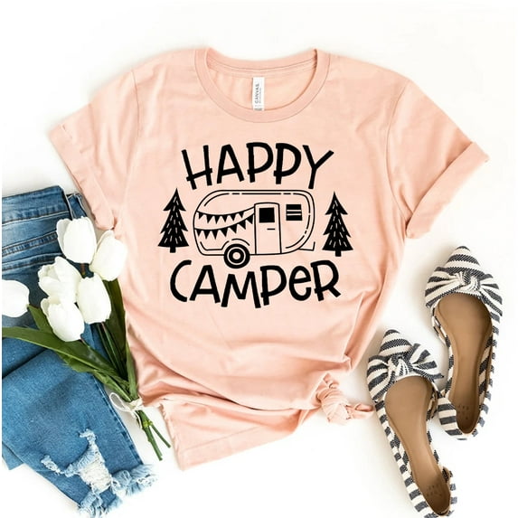 Happy Camper T-shirt Shirt Camping Tee Life Top Adventure Gift Travel Camp Lover Wanderlust Women's Outdoors Nature Cute Funny Summer