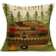 thumbnail image 1 of Happy Camper Travel Rv Trailer Throw Pillow Covers Cotton Linen Pine Tree Bonfire Arrow Decorative Pillow Cases Camping Adventure Theme Home Outdoor Decor 18x18 Inch Square Cushion Cover, 1 of 4