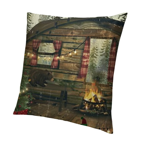 Happy Camper Travel Rv Trailer Throw Pillow Covers Pine Tree Bonfire Arrow Decorative Pillow Cases Camping Adventure Theme Home Outdoor Decor