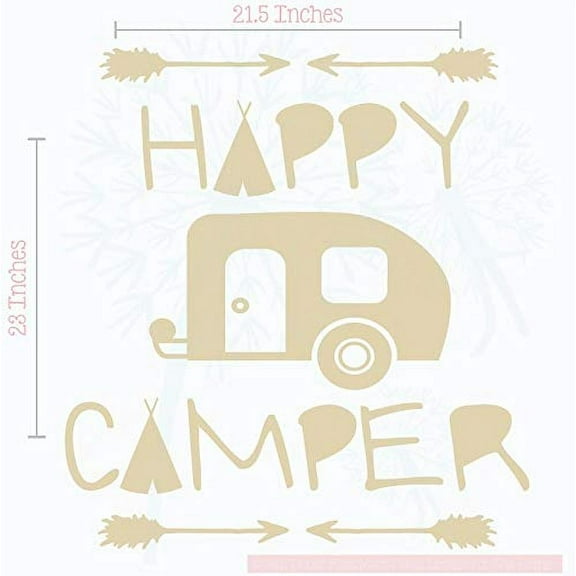 Happy Camper Vinyl Lettering Art Wall Decals Stickers Tribal RV Home Decor with Arrows, 23 X 21.5 , Beige