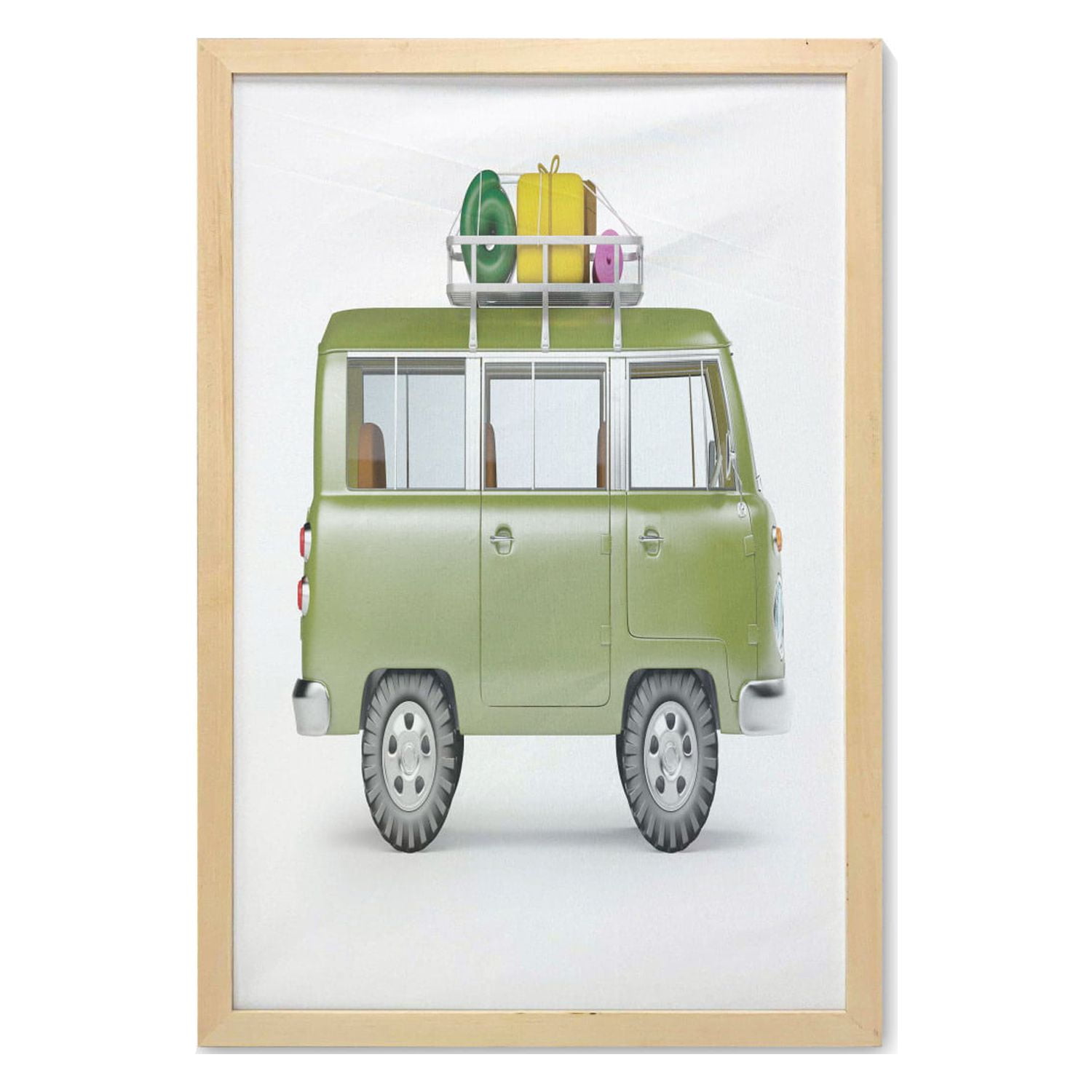 Happy Camper Wall Art with Frame, Safari Van Digital Design Savannah  Vehicle Touristic Exotic Places, Printed Fabric Poster for Bathroom Living  Room Dorms, 23 x 35, Multicolor, by Ambesonne 