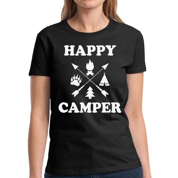 Happy Camper White Camping Shirt for Women - S M L XL 2XL 3XL Weekend Camp Graphic Tee - Ladies T-Shirt Gift