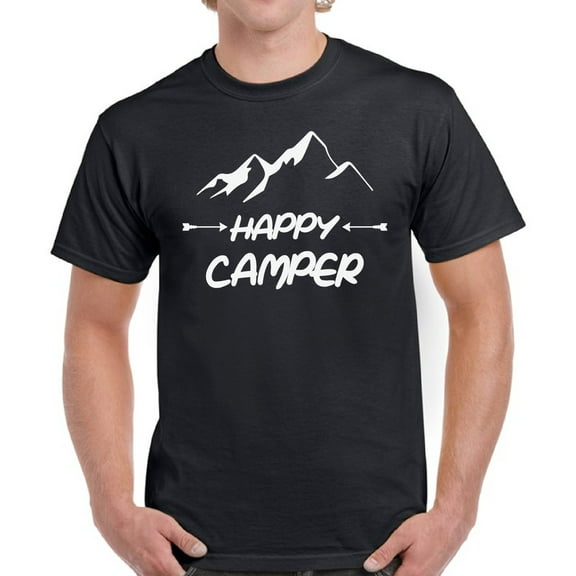 Happy Camper White Mountains T-Shirt for Men - S M L XL 2XL 3XL 4XL 5XL Graphic Tee - Funny Camping Clothes Collection Camp Gift for Men