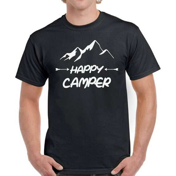 Happy Camper White Mountains T-Shirt for Men - S M L XL 2XL 3XL 4XL 5XL Graphic Tee - Funny Camping Clothes Collection Camp Gift for Men