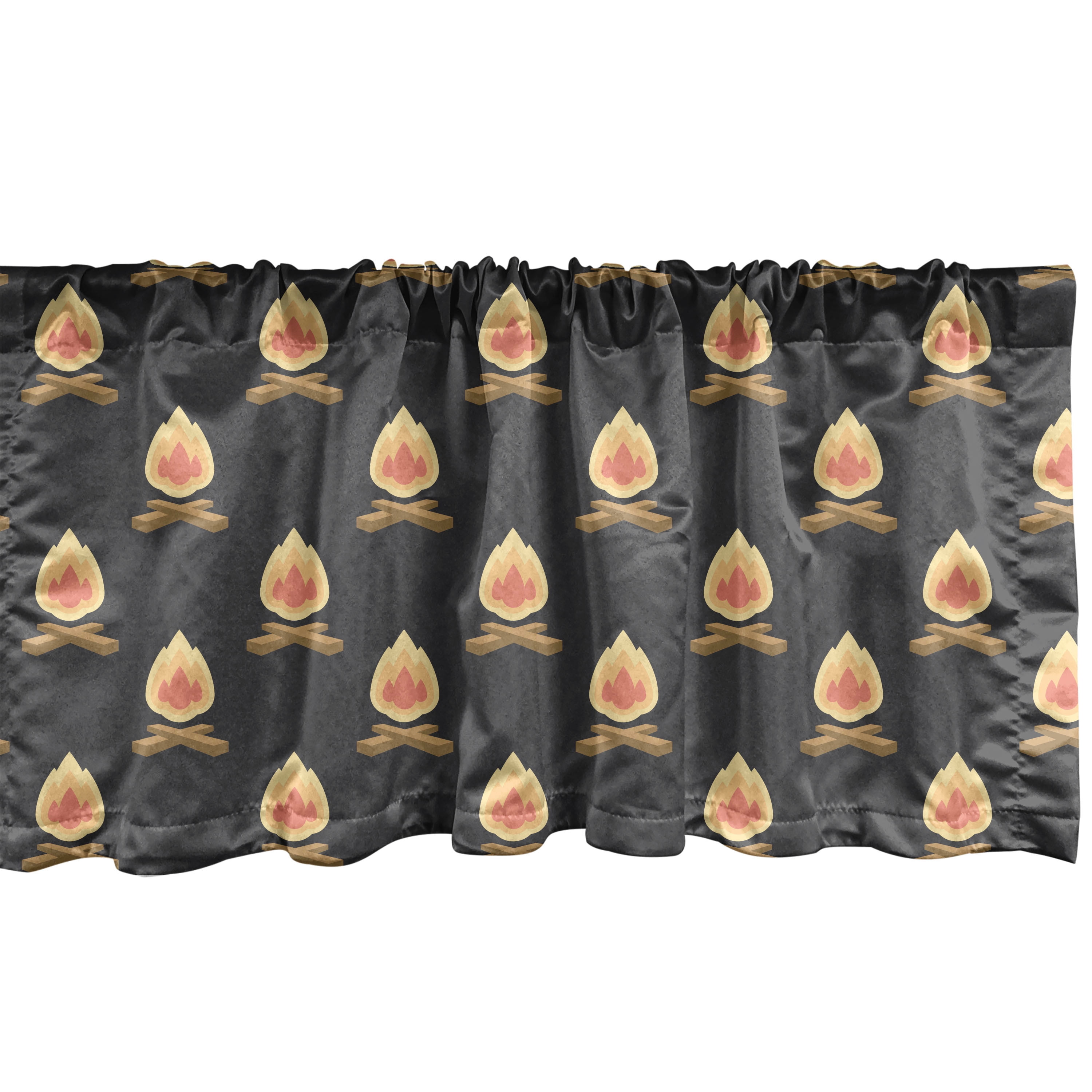Happy Camper Window Valance Pack of 2, Pattern of Repetitive Bonfire