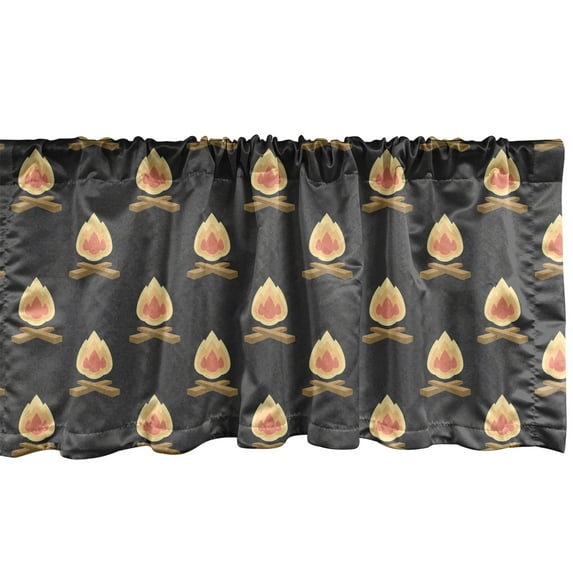 Ambesonne Happy Camper Valance Pack of 2, Adventure Time Bonfire, 54"X18", Salmon and Dark Grey
