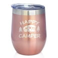 thumbnail image 1 of Happy Camper Wine Tumbler with Sliding Lid - Stemless Stainless Steel Insulated Cup - Cute Outdoor Camping Mug, 1 of 3