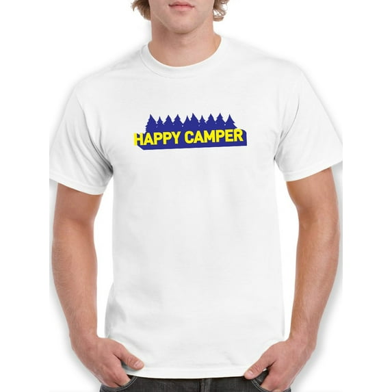 Happy Camper Yellow Lettered T-Shirt Men -GoatDeals Designs, Male x-Large
