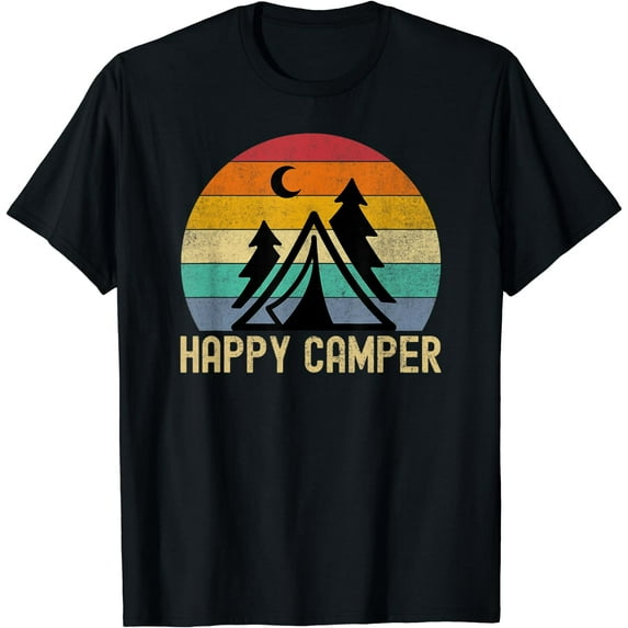 Happy Camper for Men Women Boys Girls Kids Camping Lover T-Shirt Black Large