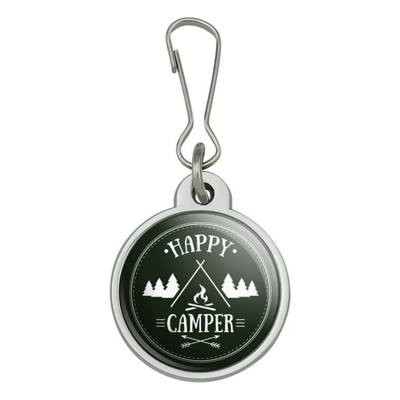 Happy Camper with Campfire Jacket Handbag Purse Luggage Backpack Zipper Pull Charm