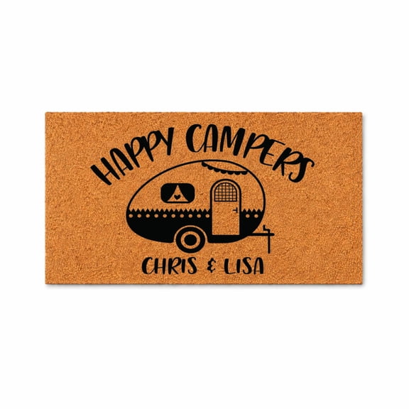 Happy Campers | Camping Welcome Mat | Custom Door Mat | Personalized Doormat | Camper Decor | Camper Doormat | Couples Gift | Travel Trailer