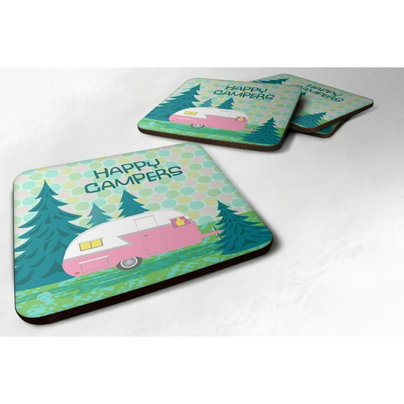 Happy Campers Glamping Trailer Foam Coaster Set of 4