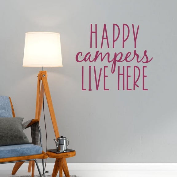 Happy Campers Live Here Camper Decorations for Inside Wall Decals RV Decor Art Quote Sticker 23x20-Inch Berry