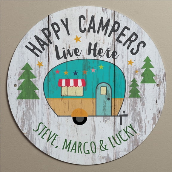 Happy Campers Live Here Personalized Tin Sign