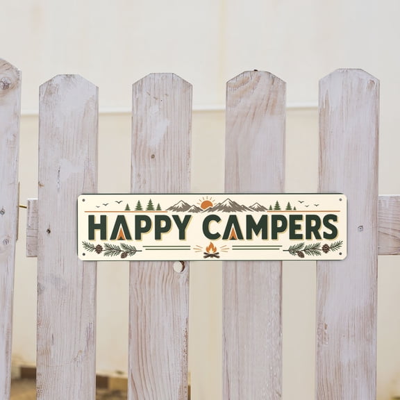 Happy Campers Metal Tin Sign for RV and Camper Wall Decor 4x16 Inch