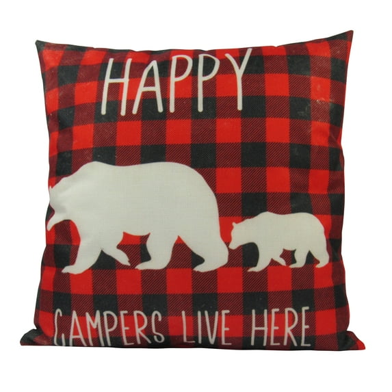 Happy Campers | Pillow Cover | Home Decor | Throw Pillows | Mama Bear Decor | Cabin Decor | Plaid Pillow | Room Decor | Bedroom Decor