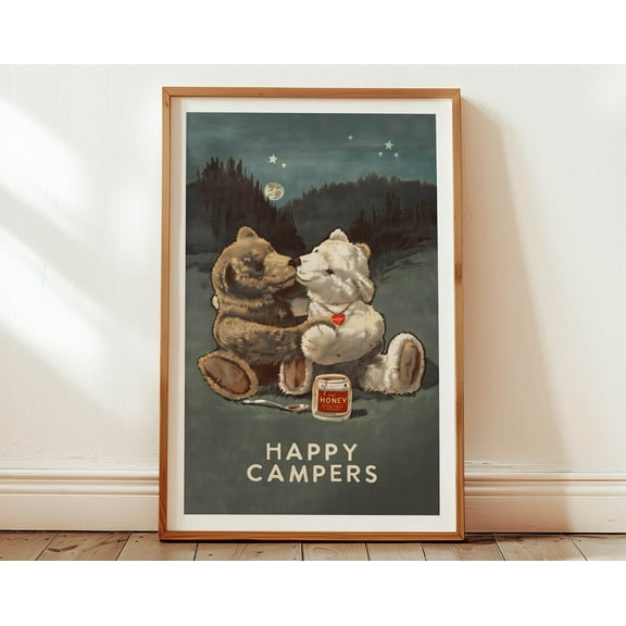 Happy Campers Print Camping Wall Art Decor Retro Camping Poster Rv Artwork Gift For Traveler Outdoorsy Cabin Decor Wall Art, Modern Wall Decor, 8x12 UNFRAMED