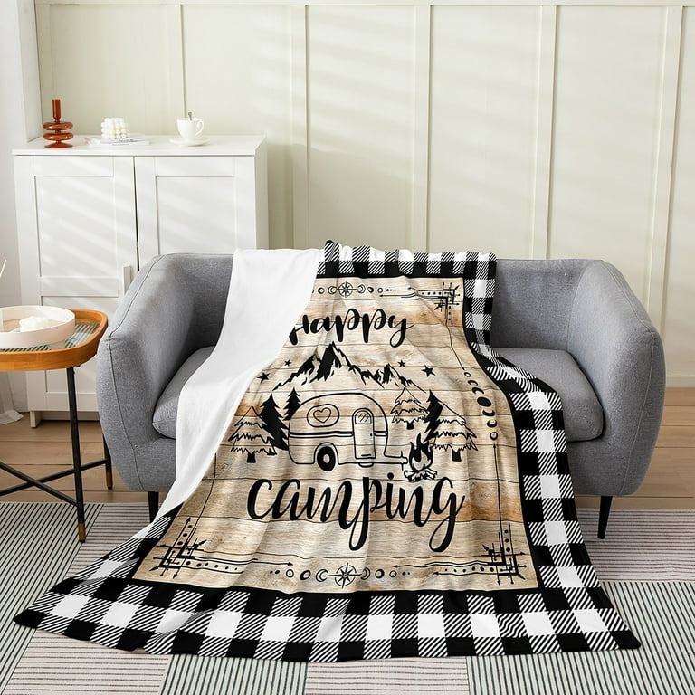 Happy Camping Baby 30x40 Blanket Black White Geometry Plaid Pattern Fleece Blanket For Adult Teens Farmhouse Style Throw Blanket Western Rural Flannel Blanket Lightweight Walmart