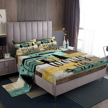 Happy Camping Bed&nbsp;Sheets for Girls,Camper Sheet&nbsp;Set,RV Camping Car Fitted&nbsp;Sheet Twin,Retro Wood Planks Rustic Farmhouse Style Bedding&nbsp;Set Camper Accessories Teal Brown