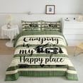 thumbnail image 1 of Happy Camping Bedding for Girls,Camper Comforter Set for Travel Trailers,RV Camping Car Down Comforter Twin,Retro Wood Rustic Farmhouse Style Beige Green Striped Quilt Camper Accessories for Inside, 1 of 5
