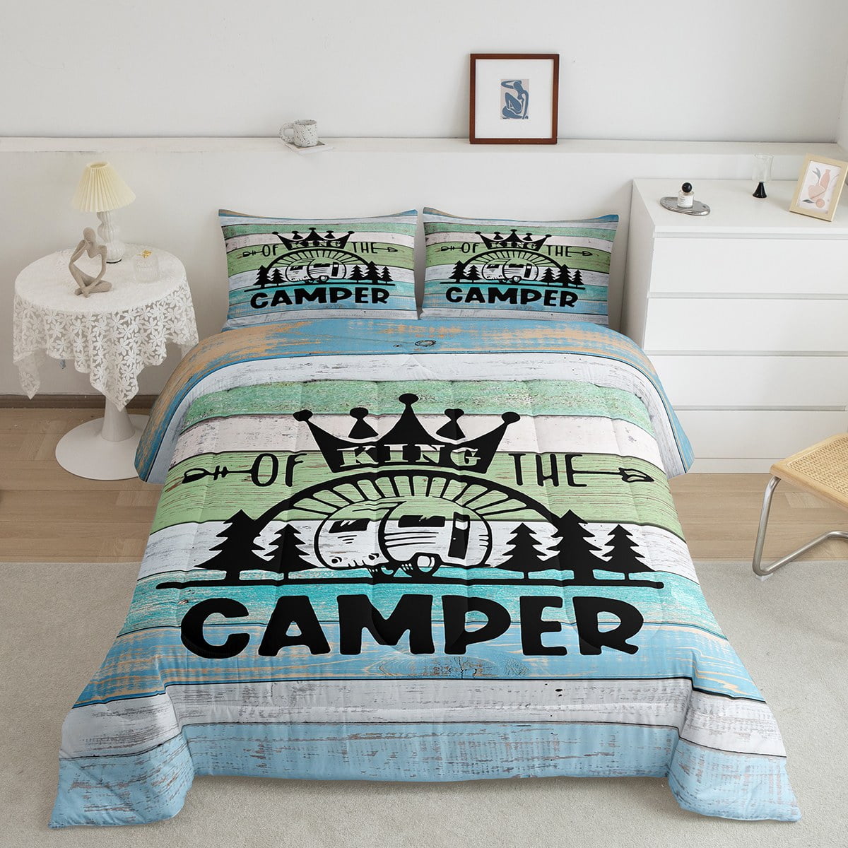 Happy Camping Bedding for Kids Boys,Camper Comforter Set for Travel