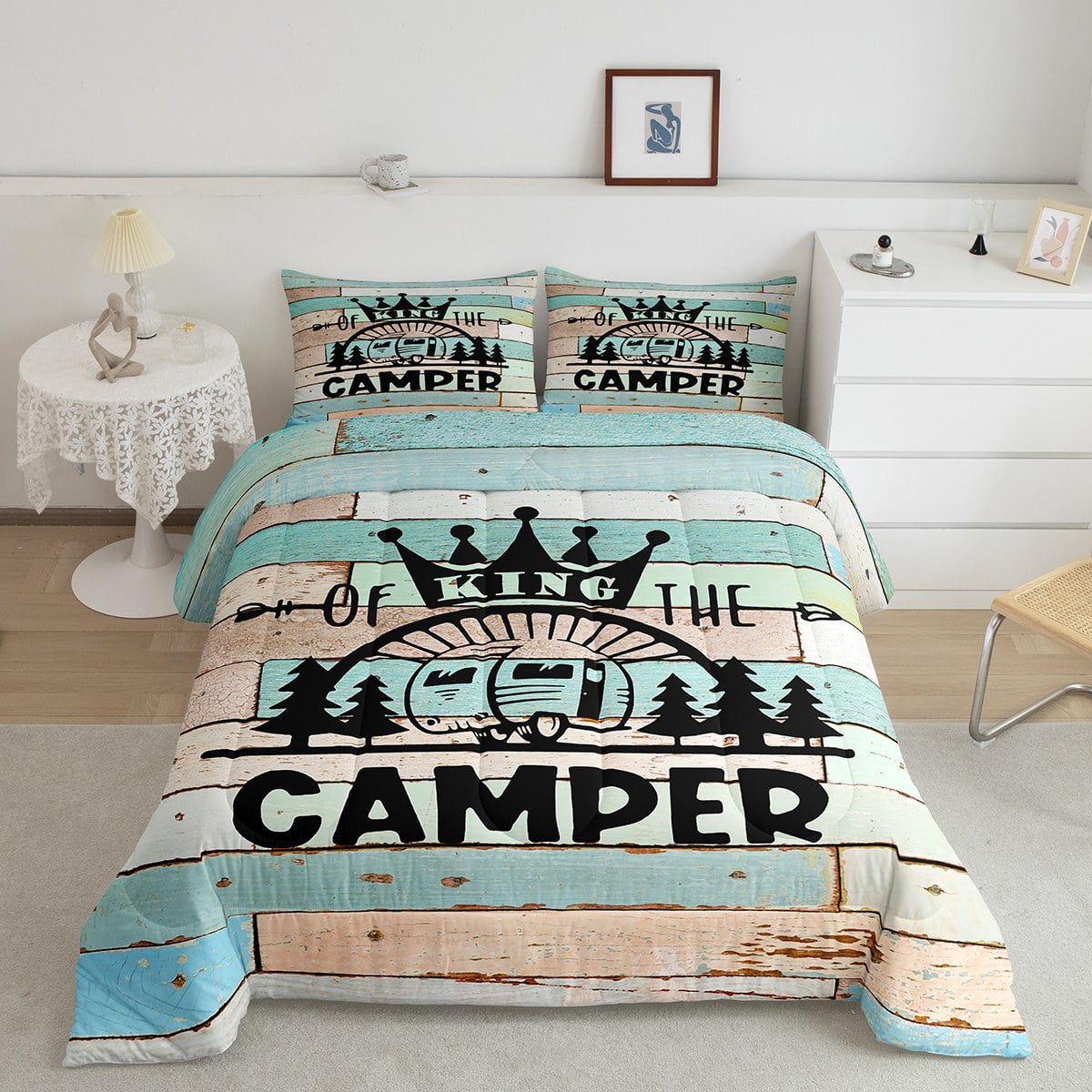 Happy Camping Bedding for Kids Boys,Camper Comforter Set for Travel