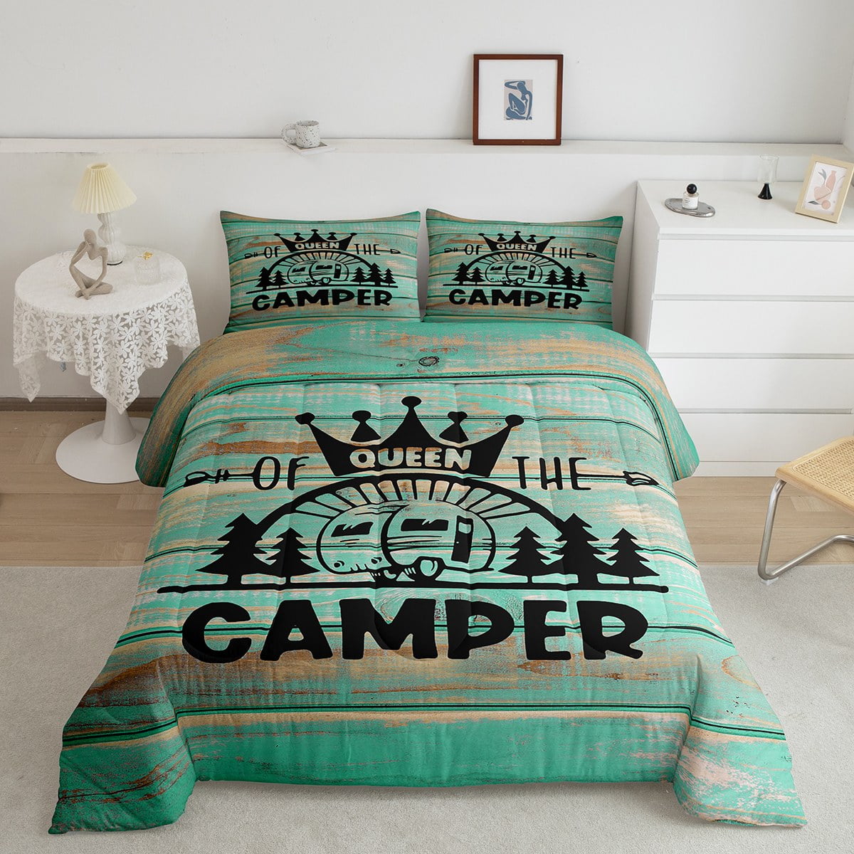 Happy Camping Bedding for Kids,Camper Comforter Set for Travel Trailers
