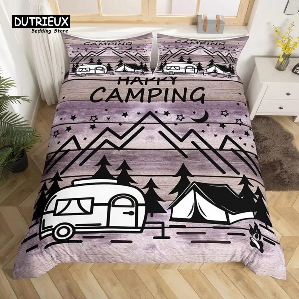 Happy Camping Bedding Set Camper Car Duvet Cover Microfiber Smoky
