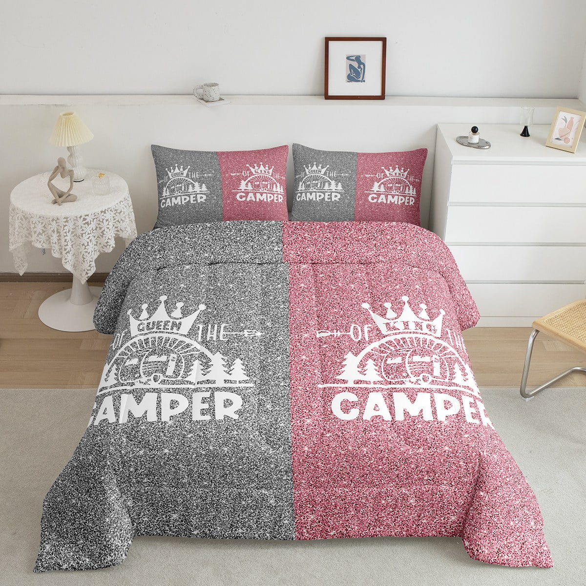 Happy Camping Bedding Twin,King and Queen Crown Camper Comforter Set