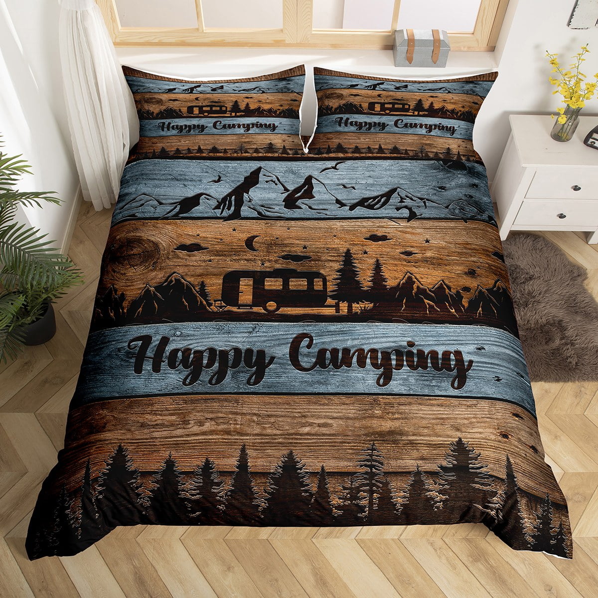 Happy Camping Comforter Cover Full Camper Bedding Set For Kids Adults