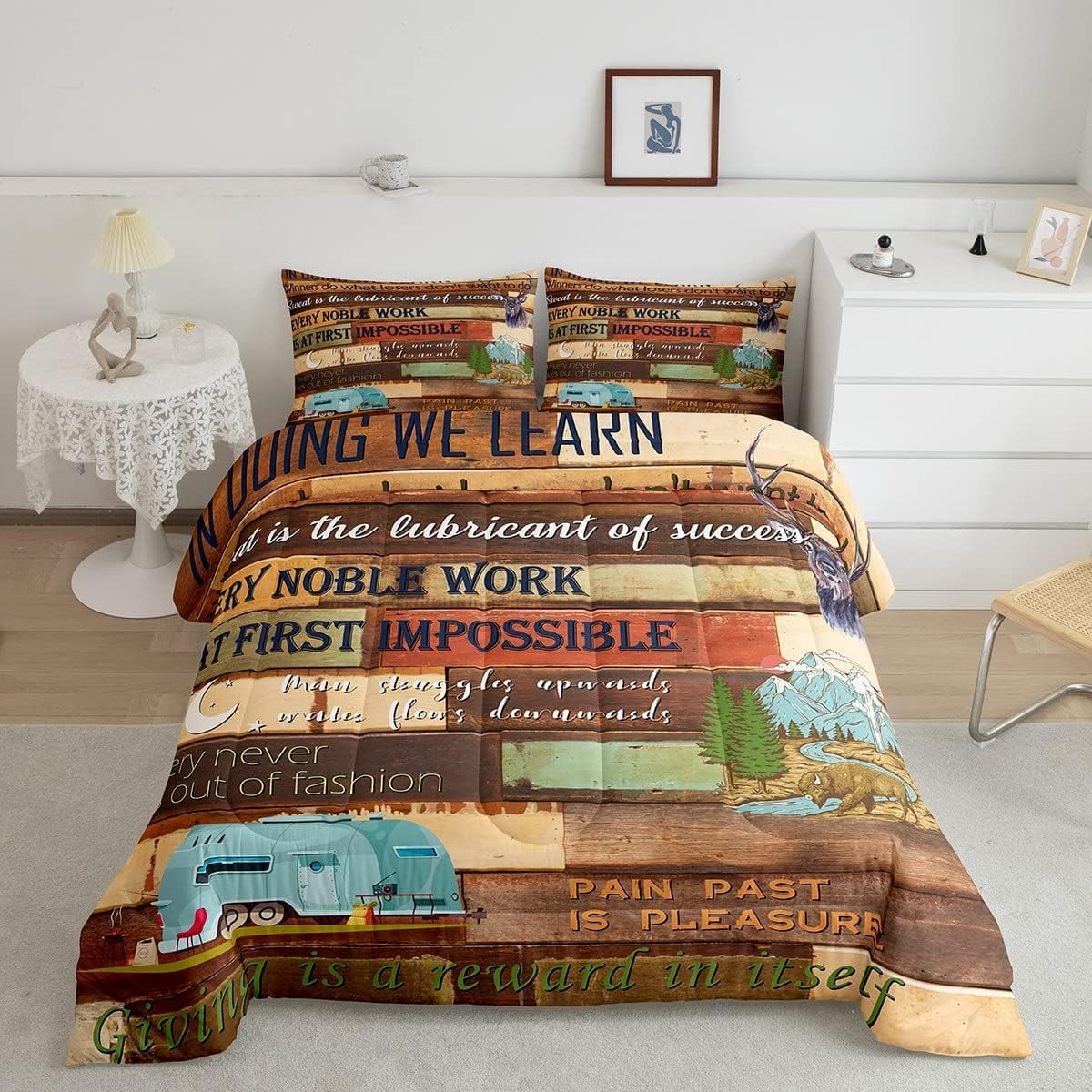 Happy Camping Comforter Set Twin Lake House Decor Bedding Set for Cabin ...
