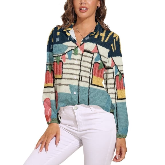 Happy Camping Dog Long Sleeve Blouse Woman Streetwear Casual Shirts Summer Oversize Woman Streetwear Clothing Birthday Present