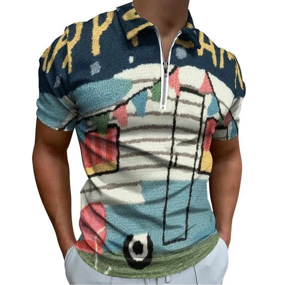 Happy Camping Dog Men Zipper T-shirt Summer Casual Short Sleeve T-shirt Top