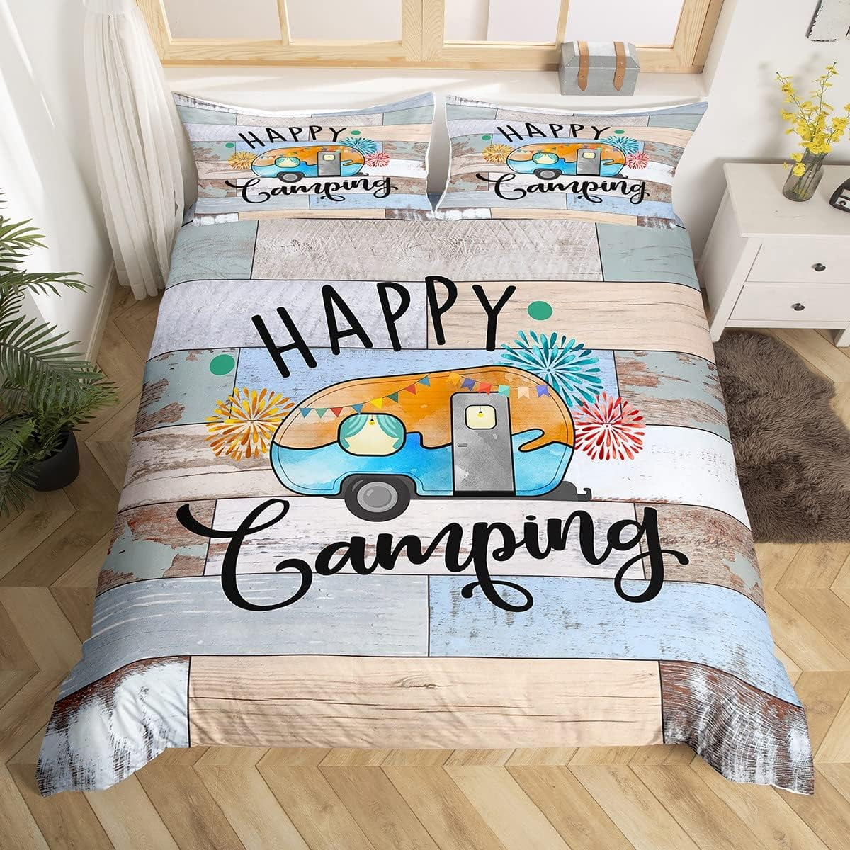 Happy Camping Duvet Cover King Size Camping Themed Bedding King Size