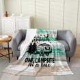 thumbnail image 1 of Happy Camping Fleece Blanket,Camper Throw Blanket for Travel Trailers,RV Camping Car Bed Blanket,Retro Teal Ombre Art Rustic Farmhouse Style Flannel Blanket Khaki Twin 60x80 inch for Sofa Chair, 1 of 4