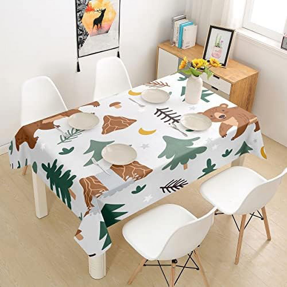 Happy Camping Kids Tablecloths Wooden Plank Pine Trees Rustic Table