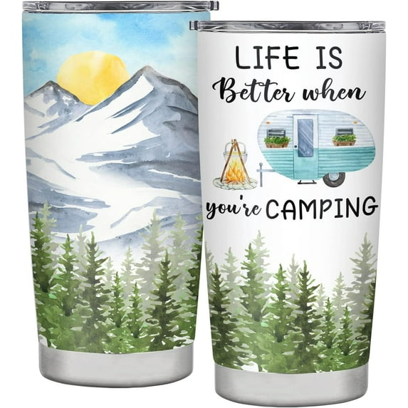 Happy Camping Lovers Gifts Gifts for Camper Camping Travel Tumblers Gifts Ideas for Women Men Camping Lovers gifts for camper Tumbler Insulated Stainless Steel With Lid 20 OZ