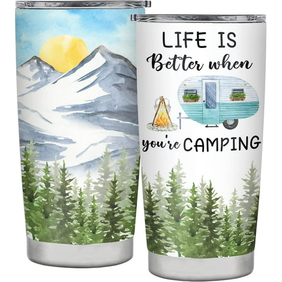 Happy Camping Lovers Gifts Gifts for Camper Camping Travel Tumblers Gifts Ideas for Women Men Camping Lovers gifts for camper Tumbler Insulated Stainless Steel With Lid 20 OZ