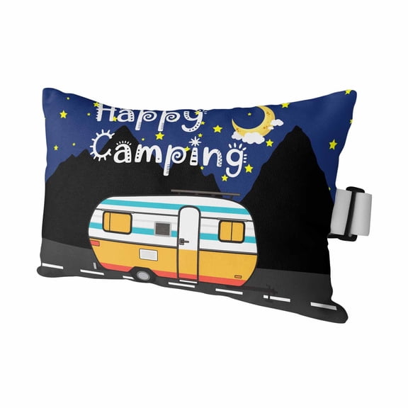 Happy Camping RV Night Star Moon Outdoor Pillow for Chaise Lounge Chair,Farm Mountain Watercolor Truck Waterproof Headrest Lumbar Pillows with Insert&Elastic Strap for Patio Pool Garden Chairs,1 Pack