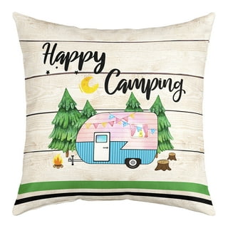 Happy Camper Pillow Cushion Cover for Sofa Couch Bed, Camping, Camping Decor.
