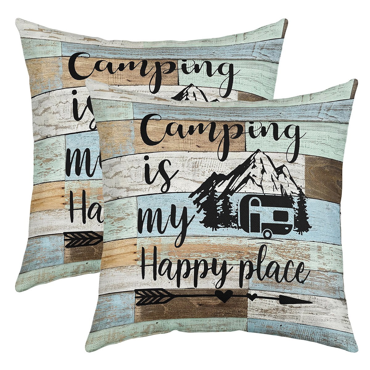 Happy Camping Throw Pillow Covers,Camper Pillow Covers for Travel