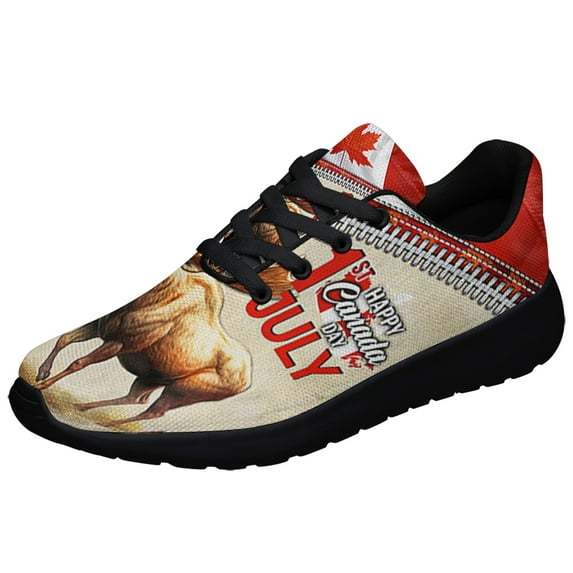 Happy Canada Day Canada Moose Shoes Sneakers Black Size 4.5