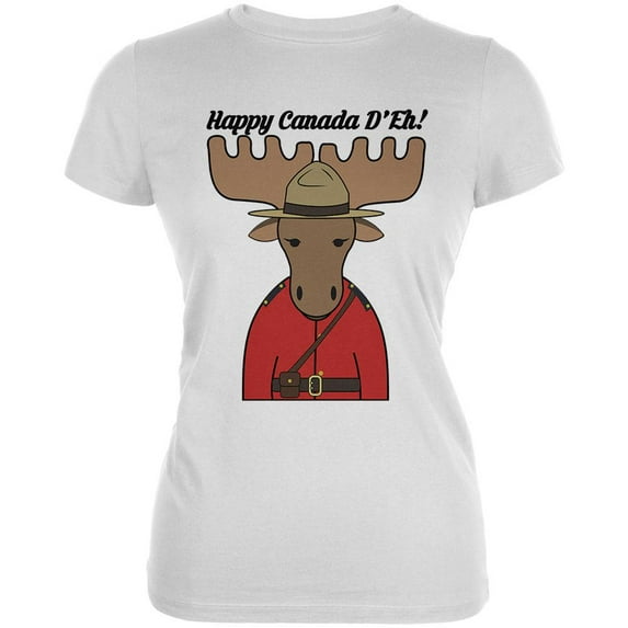 Happy Canada Day Moose Canadian Juniors Soft T Shirt White MD
