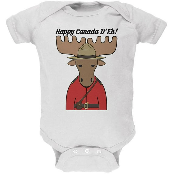 Happy Canada Day Moose Canadian Soft Baby One Piece White 12-18 M